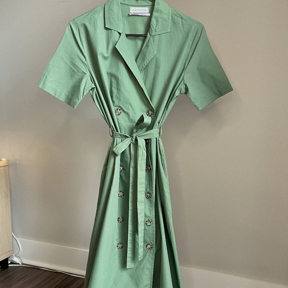 Urban Outfitters Green / Tortoise Double Breasted Short Sleeve Tie Waist Dress